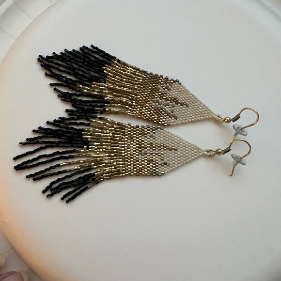 Claire Ombré Beaded Fringe Ink + Alloy Earrings - Picture 4 of 4